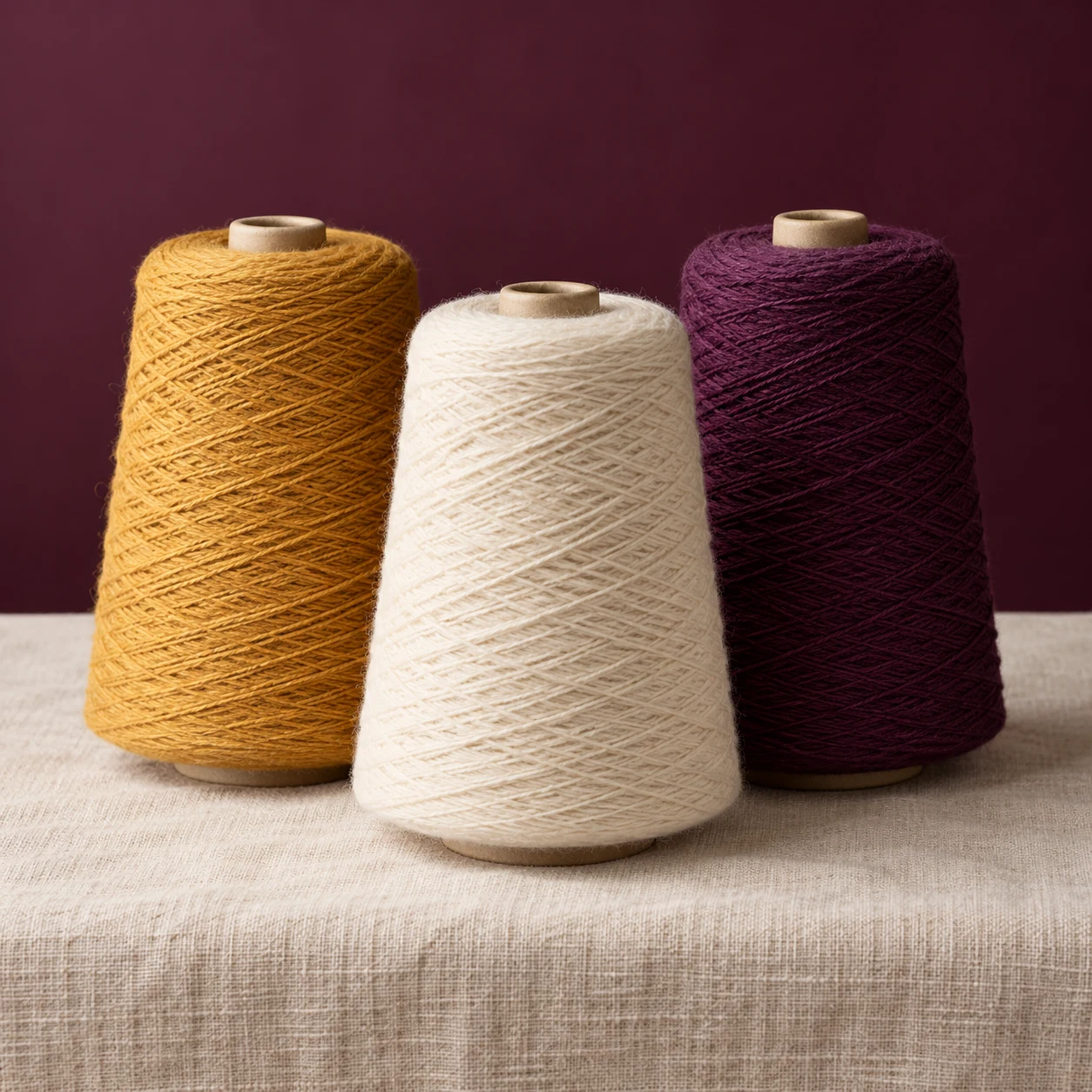 Earth-tone yarn cones