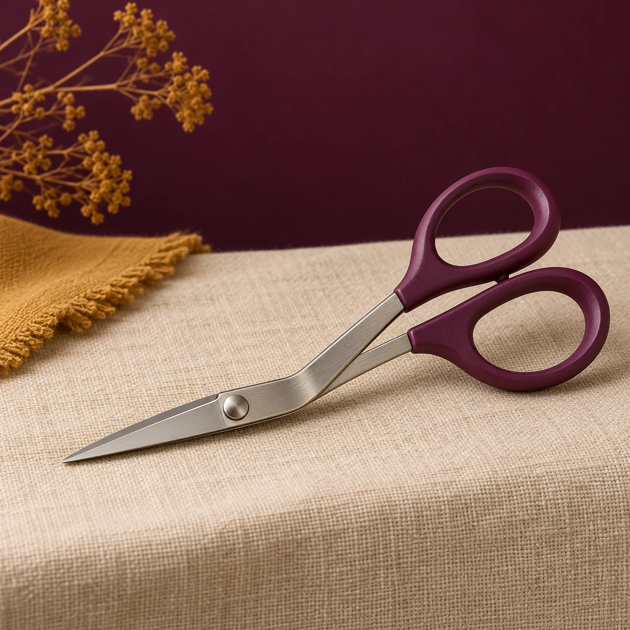 Angled yarn scissors